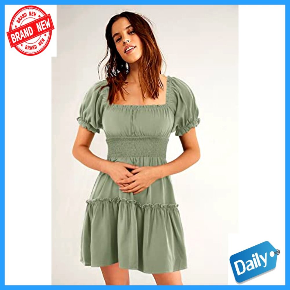 Polyester Smocked Square Neck Ruffle Mini Dress B… - image 2
